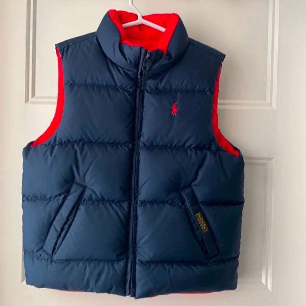 Authentic Ralph Lauren Polo designer signature boys reversible puffer vest sz 5